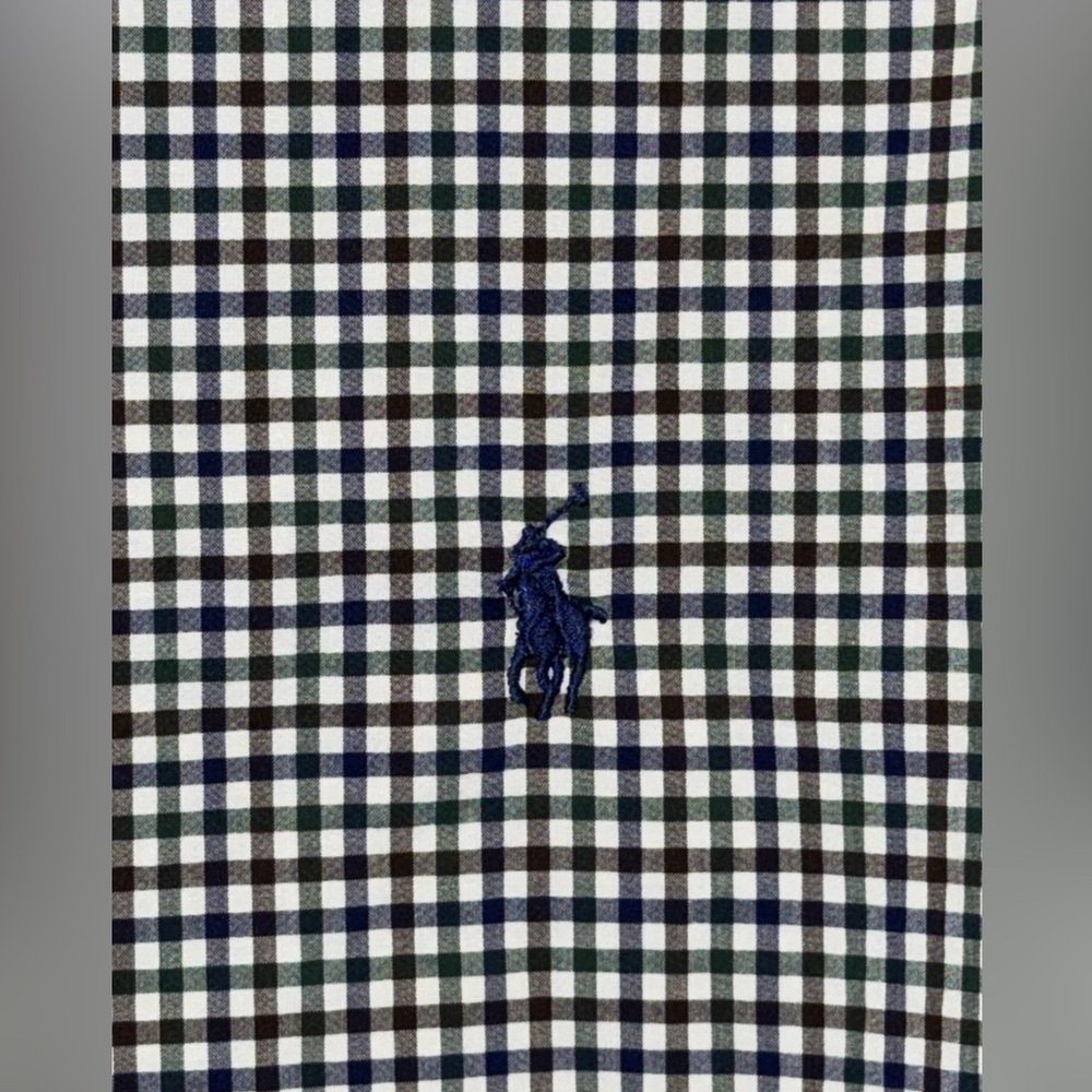 Polo Ralph Lauren Shirt Check Plaid Navy Green white Long Sleeve Pony Mens L - Picture 3 of 11